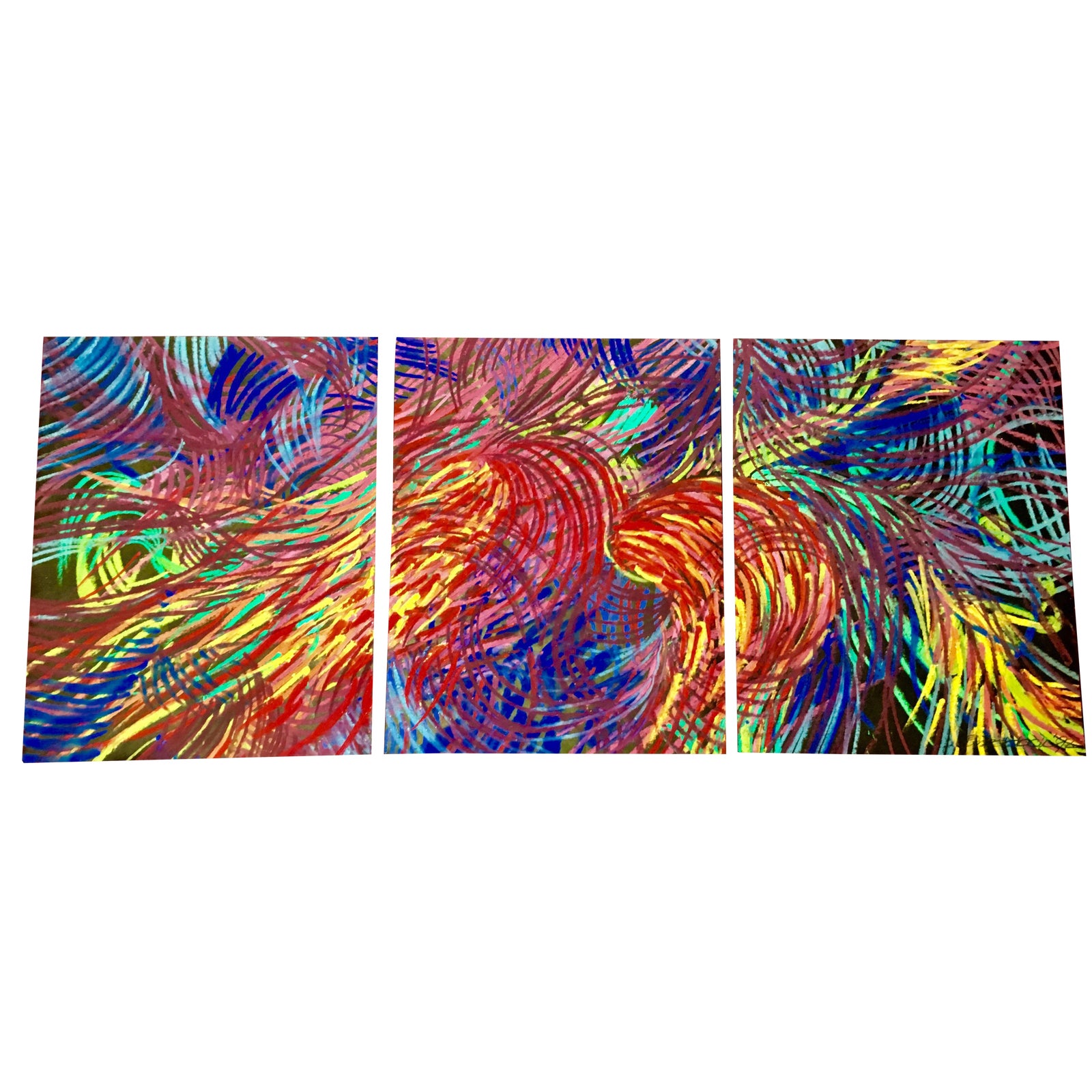 1992 “La Strada” Contemporary Abstract Op Art Tryptic by Jane Braddock ...