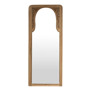Circa 1910 French Art Nouveau Natural Wood Wall Mirror For Sale