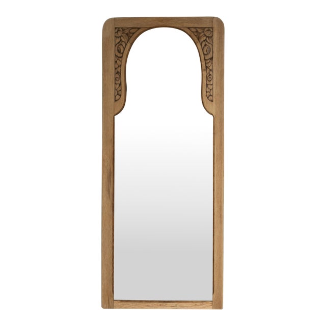 Circa 1910 French Art Nouveau Natural Wood Wall Mirror For Sale