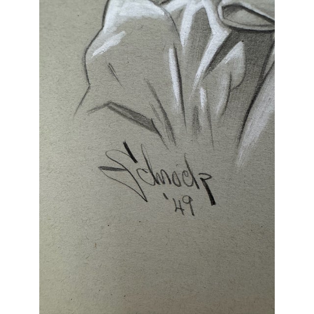 1940s 1940s Original Signed Graphite Illustration of Young Girl in Bonnet, 11.5 × 9 In. For Sale - Image 5 of 6