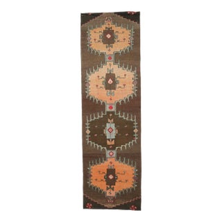 Vintage Turkish Oushak Handmade Wool Cotton Orange Runner Rug For Sale
