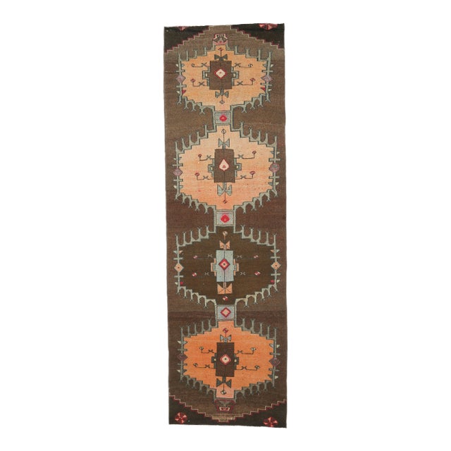 Vintage Turkish Oushak Handmade Wool Cotton Orange Runner Rug For Sale