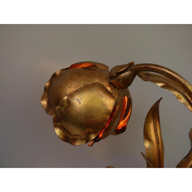 Hollywood Regency Table Lamp Lily of the Valley in Metal Gold Leaf & Oak, 1970s For Sale - Image 14 of 18