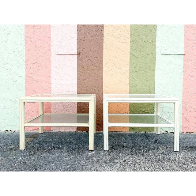 Wood 1960s Palm Beach Regency Ficks Reed Rattan Side Tables - A Pair For Sale - Image 7 of 7