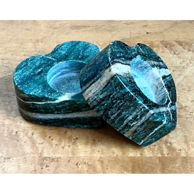 Vintage Green Stone Heart-Shaped Votive Candle Holders For Sale - Image 10 of 12