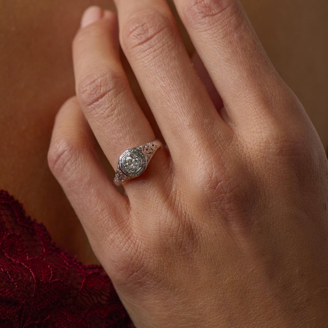 This beautiful Art Deco engagement ring is a delicate and romantic piece from the 1930’s, showcasing the elegance and...