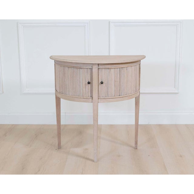 Mid 20th Century Dutch 20th Century Bleached Oak Demi-Lune Console Table with Tambour Door For Sale - Image 5 of 9