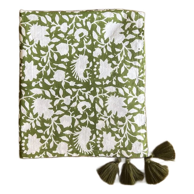 Block Printed Cotton Table Runner Secret Garden Medium | Lizzet Frausto For Sale