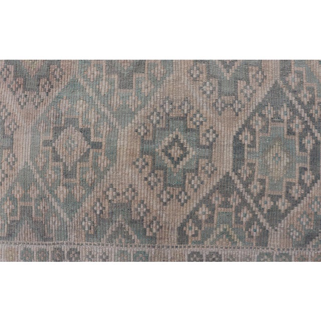 Vintage Turkish Kilim Rug Soft Teal and Beige Geometric Patterns 5'9 X 9'8 For Sale - Image 4 of 10