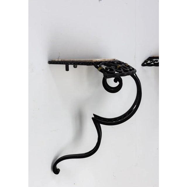 Metal Small French Art Deco Wall-Mounted Corner Console Tables, Set of 2 For Sale - Image 7 of 11