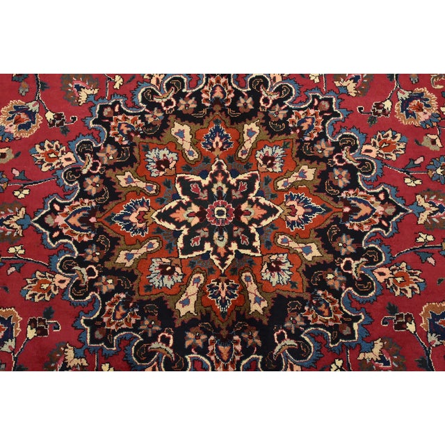 1980s Mashad Rug 9’8” X 12’3” Red Wool Vintage Traditional Hand-Knotted Carpet For Sale - Image 5 of 15