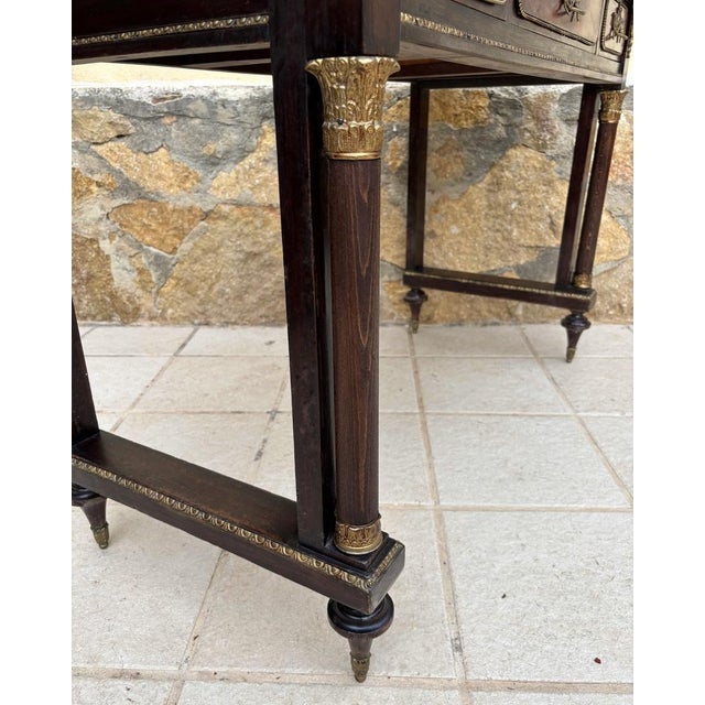 Wood French Desk Table in Brown Golden Bronze, 1870 For Sale - Image 7 of 9