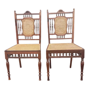 Pair of Anglo-Indian Hardwood and Rosewood Cane Seat and Back Side Chairs