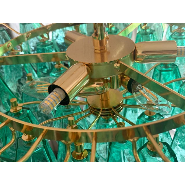 Poliedro murano glass green with gold metal frame Very flat only 25 cm = 9.84" diameter 60 cm = 23.6" lot of 2 or a pair...