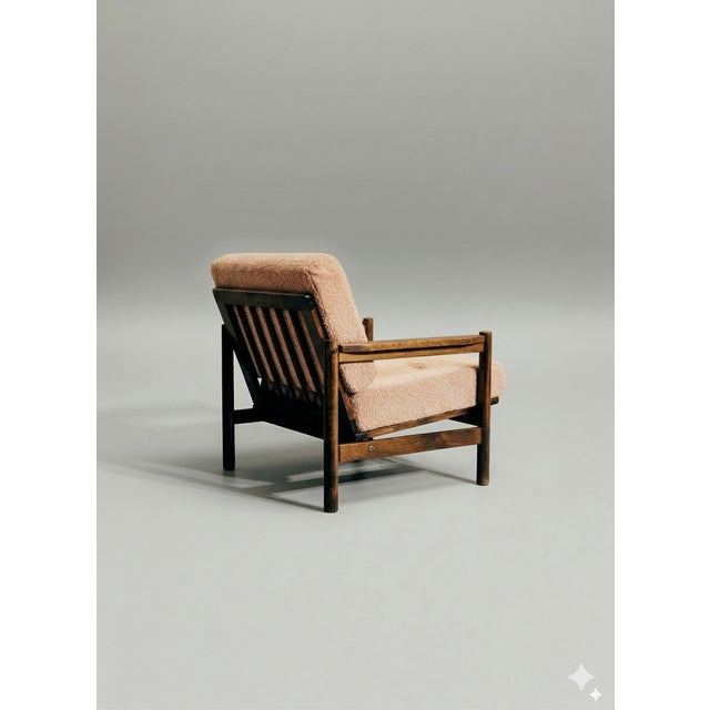 Vintage Scandinavian Dark Oak Armchair with Powder Pink Cushions, 1970s For Sale - Image 3 of 4