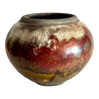 Signed Raku Studio Pottery Vase For Sale