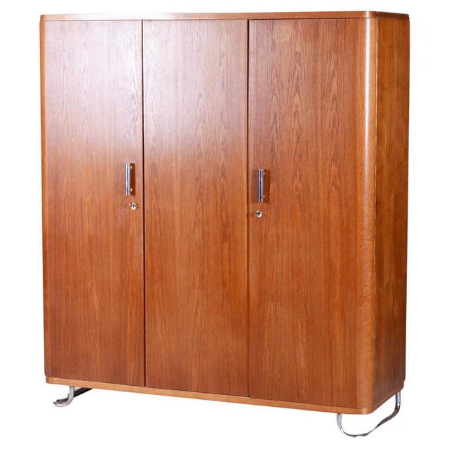 Bauhaus Wardrobe in Oak and Chrome-Plated Steel, Czechia, 1930s For Sale - Image 12 of 12