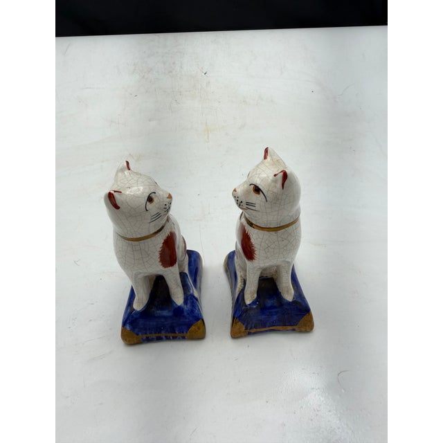 Ceramic Pair of Rare Ceramic Small Cat Figurines For Sale - Image 7 of 8