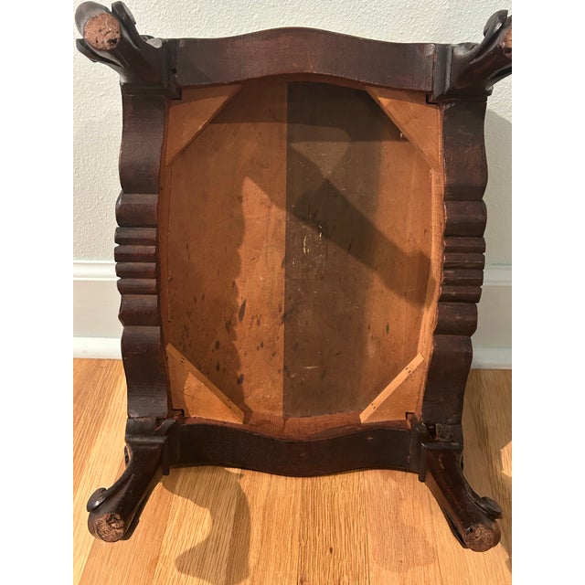 1940’s French Style Louis XV Carved Mahogany Footstool With New Upholstery For Sale - Image 11 of 11