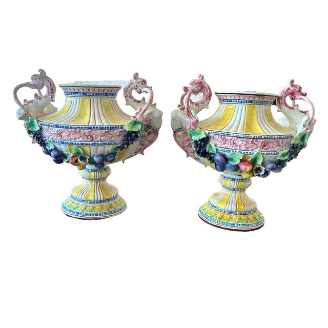 Early 19th Century Large Italian Yellow and Green Majolica Urns Tureens With Exotic Dragon Handles- a Pair For Sale In Chicago - Image 6 of 9