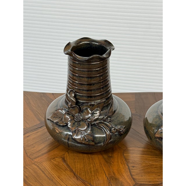 Ceramic Maitland-Smith Glazed Ceramic Floral Vases, Pair For Sale - Image 7 of 12