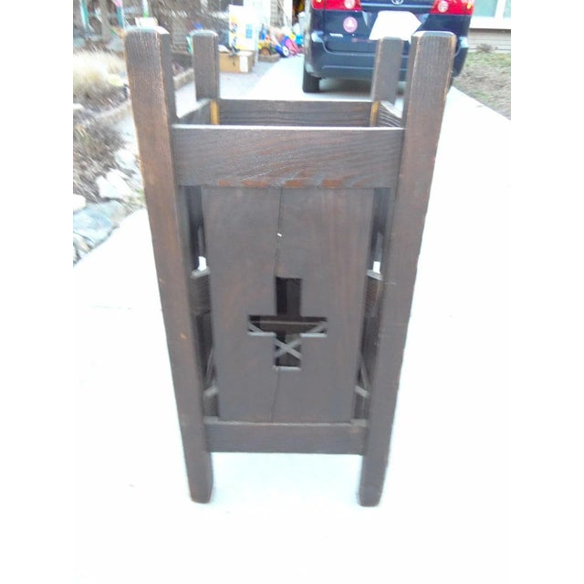 Antique Tiger Oak Mission Arts & Craft Large Umbrella Stand For Sale - Image 11 of 11