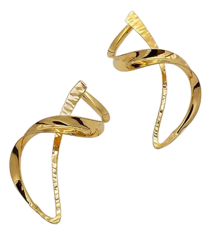 Modernist Gold Dangles, Original Hammer Formed Gerhard Herbst Studio Earrings - 2 Pieces