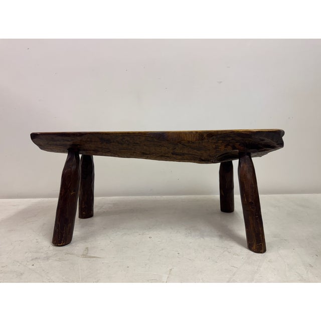 Unusual coffee table Thick live edge top with dot details Carved legs Rustic brutalist wabi sabi style. Rustic sculptural...