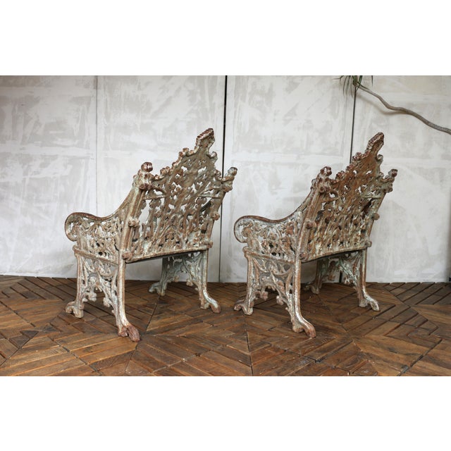 Gothic Pair of 19th Century Gothic Revival Cast Iron Garden Chairs For Sale - Image 3 of 18