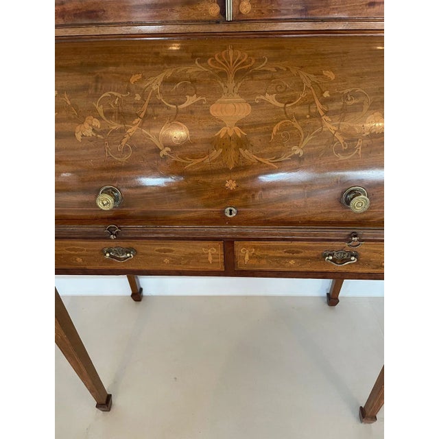 Antique Victorian Mahogany Inlaid Cylinder Bookcase For Sale - Image 10 of 18