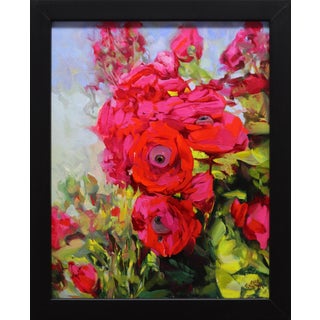Blooming Eyes 2 by Anna Wypych | Oil on Panel Red flowers with eyes in the center. For Sale