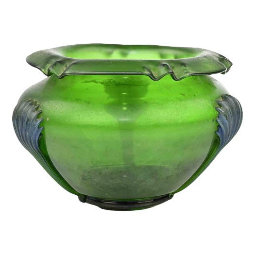 Art Nouveau Iridescent Green Glass Vase For Sale