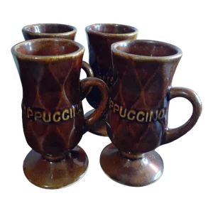1970s Brown Glazed Porcelain Cappuccino Mugs- Set of 4
