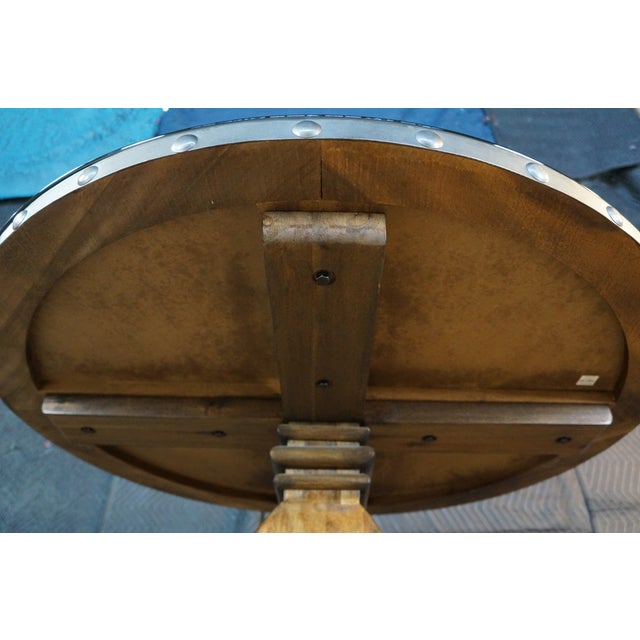 Late 20th Century Rustic Farmhouse Industrial Modern Acacia Metal & Glass Round Dining Table 42" For Sale - Image 14 of 17