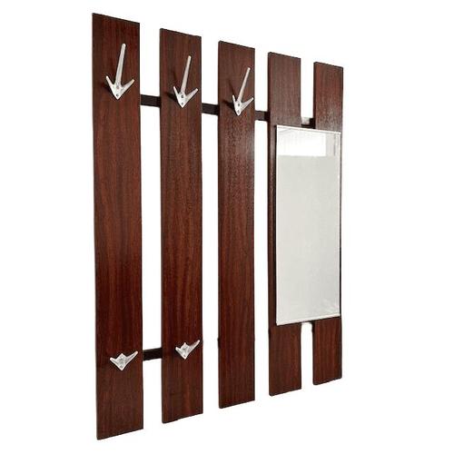 Mid-Century Modern Vintage Danish Wall Coat Rack in Rosewood with Mirror, 1960s For Sale - Image 3 of 6