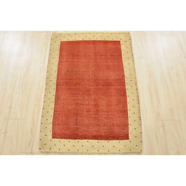 Contemporary Gabbeh Rug 2’8” X 3’11” Red Wool Contemporary Hand-Knotted Carpet For Sale - Image 3 of 10