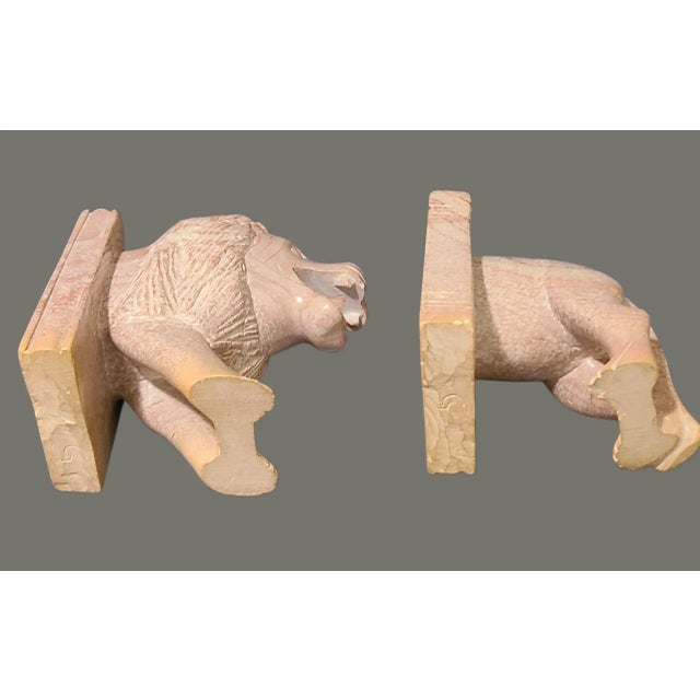 Late 20th Century Hand Carved Italian Marble Lion Bookends- a Pair For Sale - Image 6 of 8