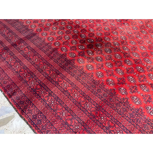 Red Vintage Afghan Turkmen Ersari All-Over Gul Oversize Rug - 13'1" X 10'4" For Sale - Image 8 of 11
