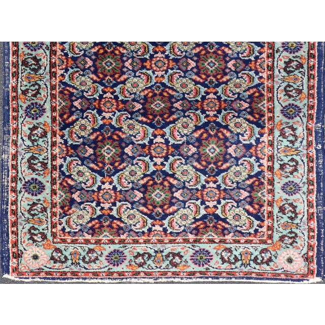 Textile Vintage Turkish Sparta Oushak Rug in Deep Blue, Red, and Green 3'0 X 5'0 For Sale - Image 7 of 11