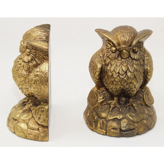 Mid 20th Century Vintage Cast Solid Brass Owl Bookends Mid-Century Modern 1950s For Sale - Image 5 of 11