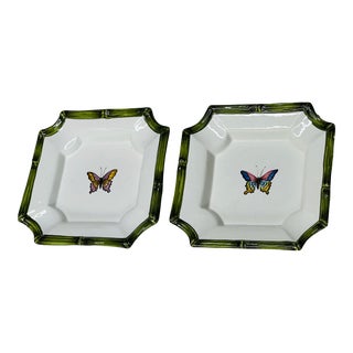 Vintage Made in Italy Majolica Butterfly Catchall Dishes a Pair For Sale