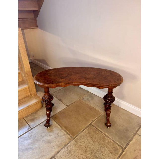 Fantastic quality antique Victorian burr walnut kidney shaped side table, having a fantastic quality antique Victorian...