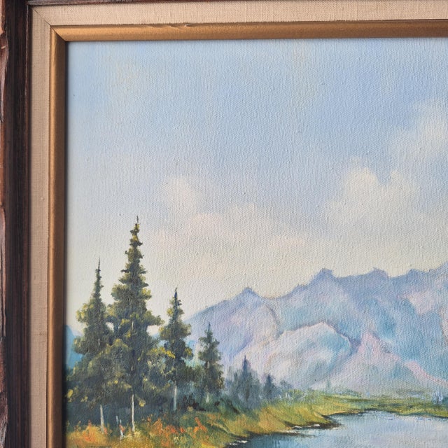 This vintage 1985 landscape painting on canvas, measuring 12x16 inches and framed, is an original piece signed by artist...