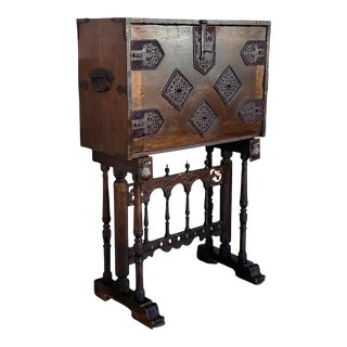 17th Spanish Walnut Cabinet on Stand, Desk, Original ‘Bargueño’ For Sale