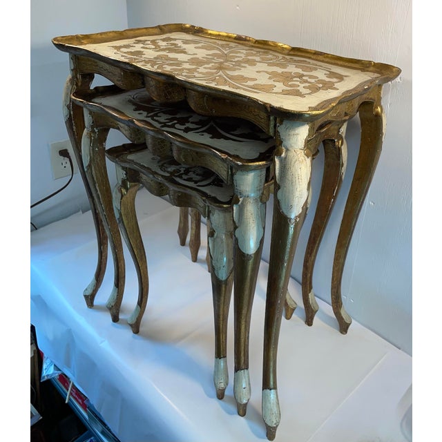 Wood Vintage Italian Florentine Gilt Wood Nesting Tables - Set of 3 For Sale - Image 7 of 10