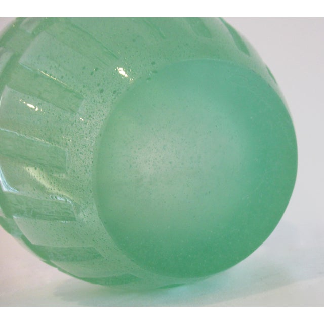 Daum France Crystal "Pate De Crystal," Celadon Green Geometric Raised Relief "Rhythmns," Vase/Vessel For Sale - Image 18 of 18