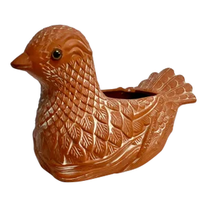 1980s Vintage Boho Chic Coastal Trompe L’Oeil Terra Cotta Bird Planter