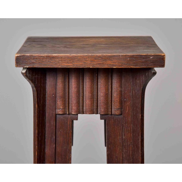 Late 19th Century Arts & Crafts Oak Pedestal With Diamond Inlay Circa 1890s For Sale - Image 5 of 11