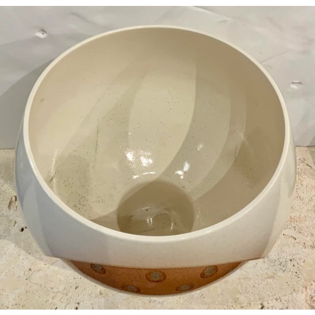 Original Retail $597, stylish Mid-Century Modern Style Portuguese Clay and Cream Squat Vase, showroom floor sample