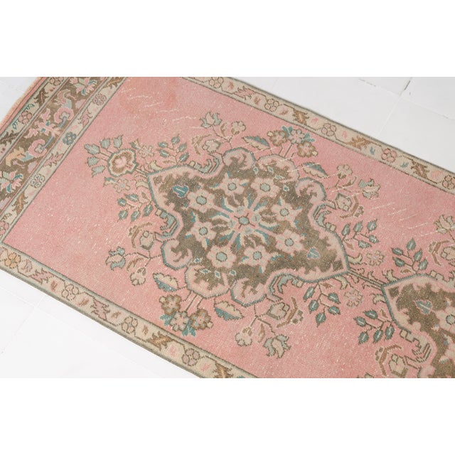1950s Low Pile Vintage Pink Runner For Sale - Image 5 of 10